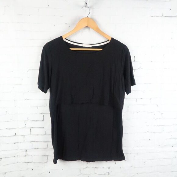 SMALL SHOW BLACK SHORT SLEEVE ROUND NECK NURSING MATERNITY SHIRT SIZE SMALL - Picture 5 of 8